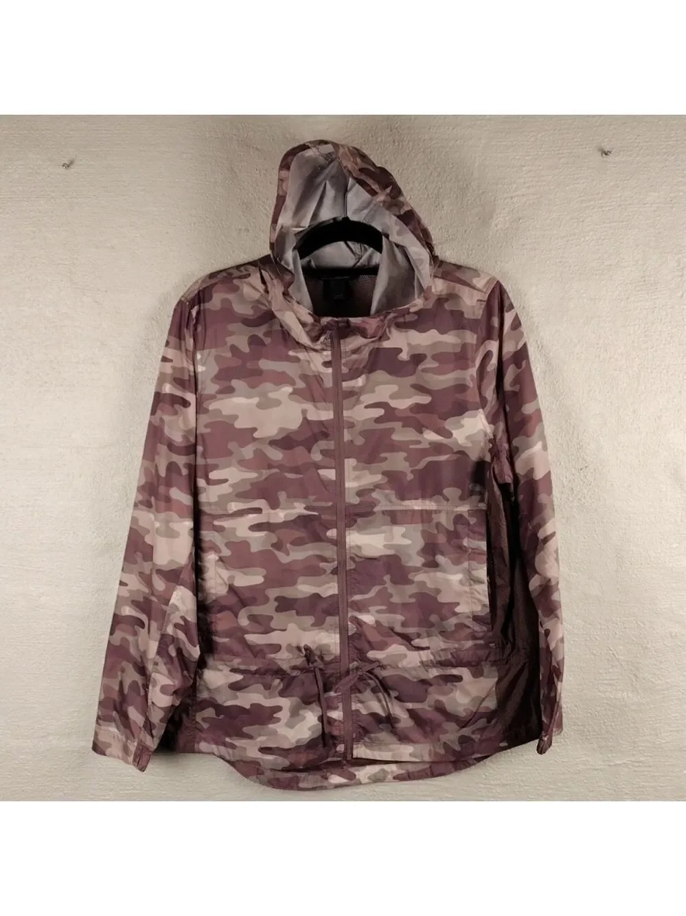 Eddie Bauer Rose Multicolored Camo Long Sleeve Hood Zip Up Light Rain Jacket